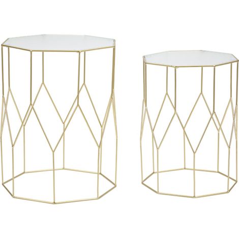 Lot de 2 Tables d'Appoint Octogonale "Glassy" 47cm Or (1/5)