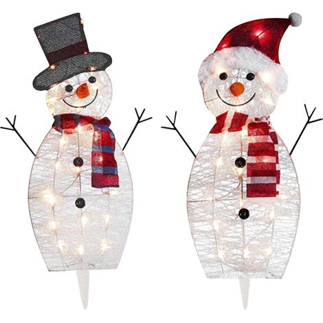 Décoration De Noël Extérieure - Renne Et Bonhomme De Neige Lumineux À Led - En Acrylique - Pour Jardin Ou Extérieur - 2 Pièces (1/5)