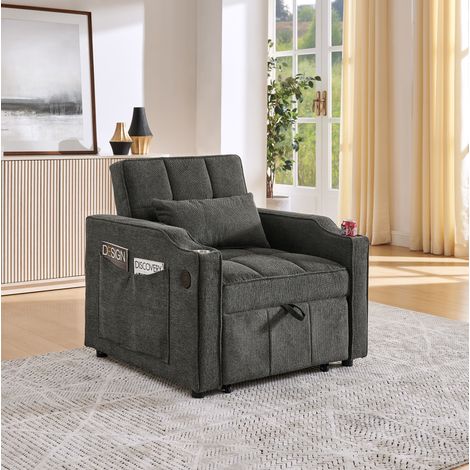 Sillón convertible 3 en 1, 190 cm, USB/USB-C, respaldo de 3 posiciones, gris oscuro DESVIAE (1/5)