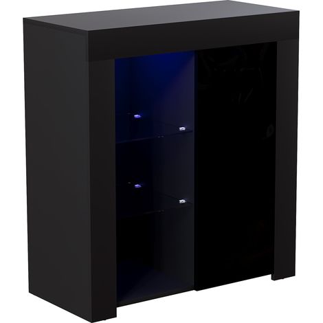 Azura LED Sideboard 1 Door Modern High Gloss Storage Cabinet Cupboard, Black (1/5)