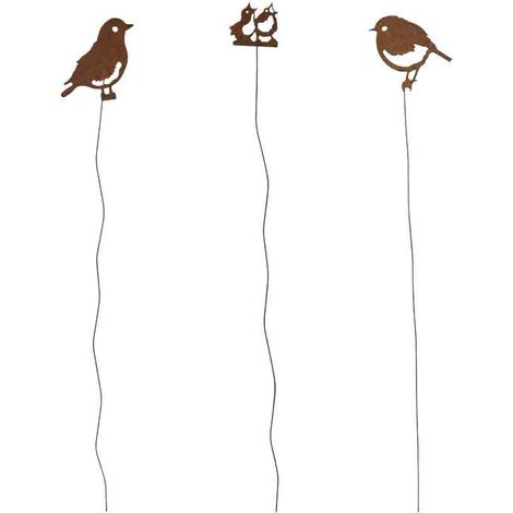 Ensemble 3 tuteurs oiseaux fer 15x97cm