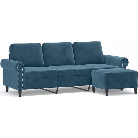 Canapé Sofa à 3 places avec repose-pieds Bleu 180 cm Velours (1/5)