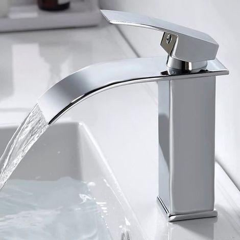 Robinet Salle de Bain Cascade Design Elégant Oricean - Mitigeur Lavabo Chromé G 3/8 (1/4)