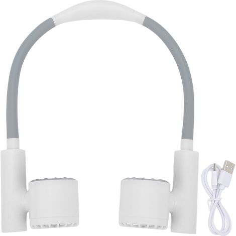 Nackenventilator mit 3 Geschwindigkeitsstufen, USB-Ladefunktion, geringem Geräuschpegel, 2400-mAh-Akku, flexiblem Schlauch, 90° drehbarem Ventilator, tragbar, weiß