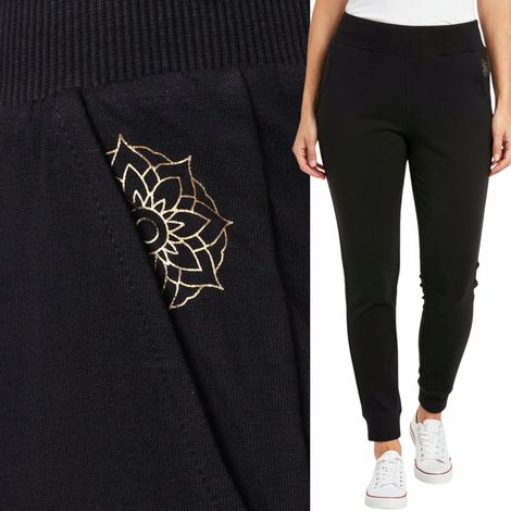 Pantaloni della tuta da donna in cotone, comodi ed elasticizzati, modello Moraj, taglia L, colore nero. (1/5)