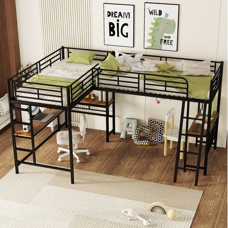 Bett Hochbett platzsparend 90x200 mit Schreibtisch OKMYHOME (1/5)