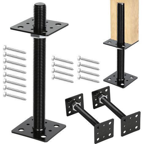 TolleTour Pfostenträger höhenverstellbar 30–250 mm – Individuell anpassbare Höhe für Zaun, Pergola und Terrassenbau Schwarz 4PCS