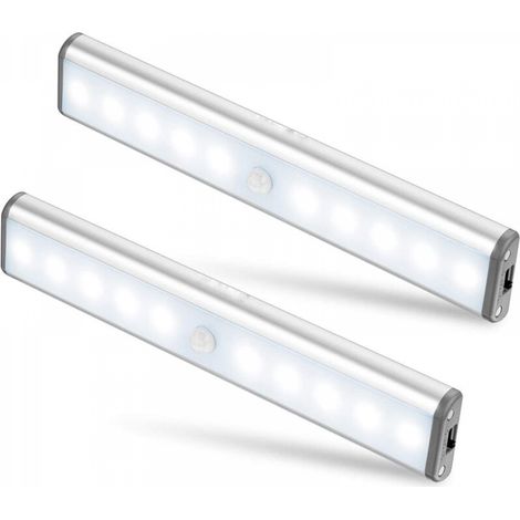 Lot de 2 Lampes 10 LED, Sans Fil, Rechargeable par USB, Aimanté, Détecteur de Mouvement, 2 Modes d’Éclairage, Portable. Lumière de Placard, Baladeuse de Secours, Veilleuse Enfant, Appoint (1/5)
