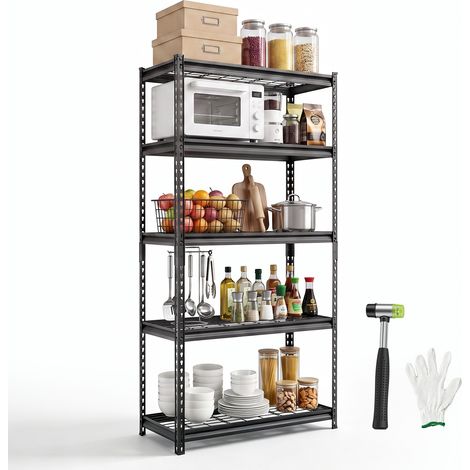 VEVOR Estantería Metálica 5 Niveles 92,3 x 41,5 x 181,3 cm 907 kg SPCC, Estante de Almacenamiento Ajustable, Malla Ventilada, Montaje sin Tornillos y Diseño Estable para Garajes, Cocinas y Sótanos (1/5)