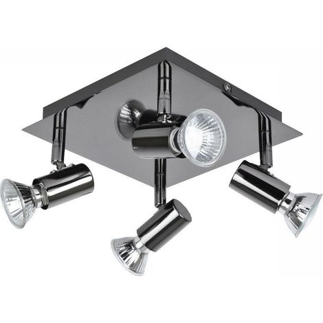 Luminaire Plafonnier LED 4 Spots Orientables Carré Moderne en Chrome Noir, GU10 Blanc Neutre , Luminaire Plafond pour Salon Salle à Manger Cuisine [Classe énergétique E] (1/5)