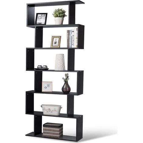 Bibliothèque Étagère à 6 étagères en Bois Design Zig Zag Moderne pour Salon, Maison ou Bureau, Dimensions 80 x 24 x 190 cm (Noir) (1/5)