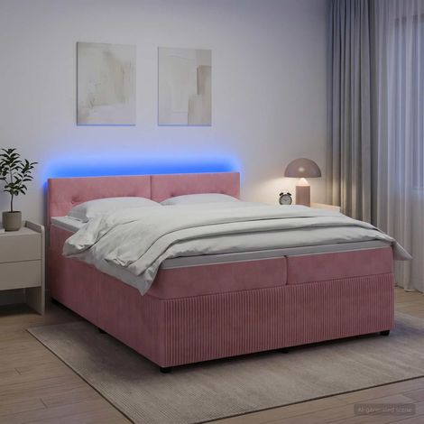 vidaXL Lit boxspring avec matelas Rose 200 x 200 cm Velours (1/5)