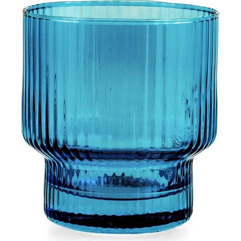 H&H, Set di 6 Bicchieri Bliss in Vetro Rigato Blu da 32 cl - Eleganti, Pratici e Lavabili in Lavastoviglie