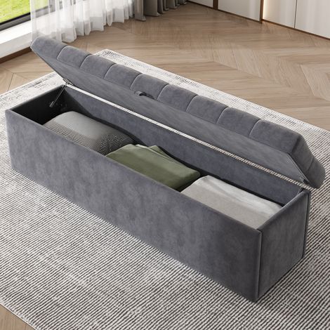 Panca contenitore imbottita in velluto grigio, ottomana versatile per camera da letto e ingresso, con ampio vano portaoggetti, 138 x 41 x 42 cm - CHICFURN (1/5)