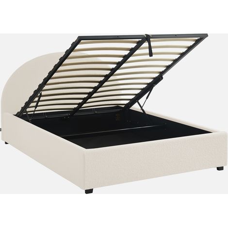 Struttura letto con contenitore e testiera 140x190cm, imbottita bouclé