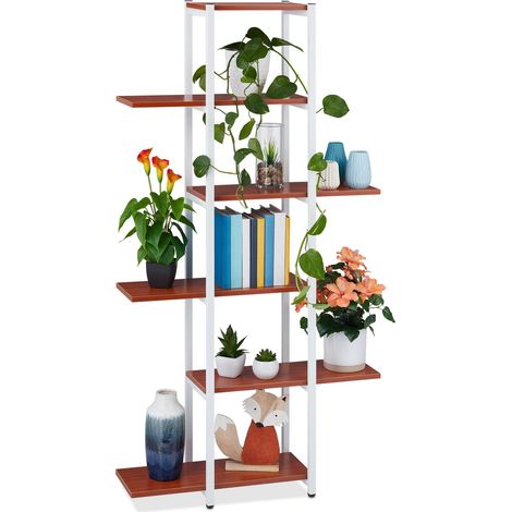 Relaxdays Scaffale Portavasi, 6 Ripiani, Mobile Portafiori in Metallo, 150x78x24 cm, Tavolino per Vasi, Rosso Mogano, Fibra di Legno, 1 pz (1/5)