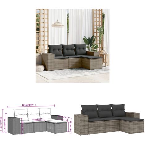 4-tlg. Garten-Sofagarnitur mit Kissen Grau Poly Rattan - Gartensorte - Outdoor Möbel - Lounge Set - Gartenlounge - Rattan Gartenmöbel - Home & Living (1/3)