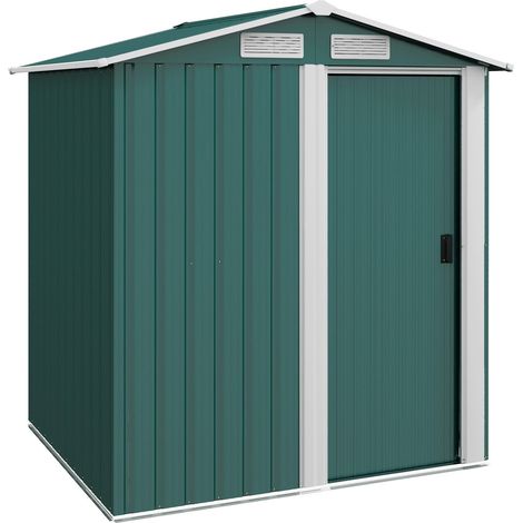 Abri de jardin porte Attrezzi en Acciaio et Tetto Inclinato e 4 Prese d'Aria, 152x132x188 cm, Vert (1/5)