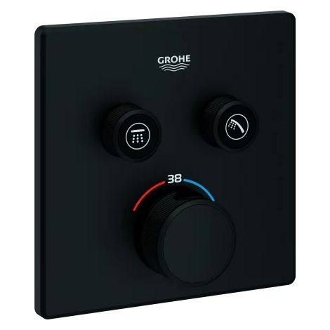 GROHE Termostato Grohtherm SmartControl 102166, con 2 llaves de paso, set de instalación final para Rapido SmartBox, rosetón mural cuadrado, phantom black, 102166KF00