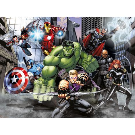 Papier peint intissé Avengers – Dimensions 360 cm x 270 cm – Résistant à l'eau – Pose facile avec colle incluse – Ag Art (1/3)