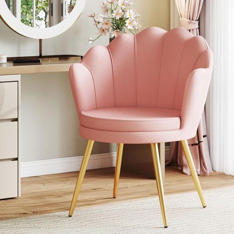 Fauteuil de coiffeuse, fauteuil en velours motif coquillage, fauteuil de salon, fauteuil de coiffeuse confortable, chaise de salle à manger rembourrée avec pieds en métal pour salon, rose