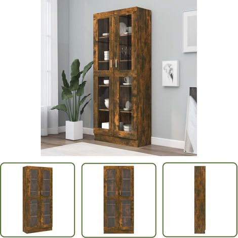 The Living Store Armoire à vitrine Chêne fumé 82,5x30,5x185,5 cm Bois ingénierie - Bibliothèque - Bibliothèque En Bois - Meuble TV - Rangement Intérieur - Armoire Vitrée (1/5)