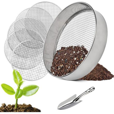 Tamis de jardin rond 5 en 1 20 cm avec 5 tamis interchangeables, tamis à compost pour terre, compost, graines (1/5)