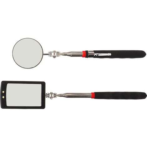 2-teiliges Set teleskopierbarer Inspektionsspiegel mit LED-Beleuchtung, flexibel, einziehbar, rund und quadratisch (1/5)