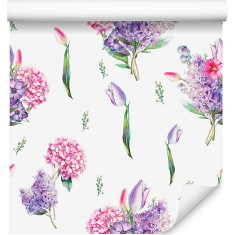 Carta da parati color lavanda con fiori per soggiorno e camera da letto, 50x1000 cm (1/5)