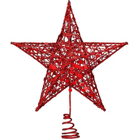 Étoile Pour Sommet Arbre De Noël - Étoile En Métal À Paillettes Dorées - Pour Arbre Intérieur Extérieur - 1 Pièce (1/5)