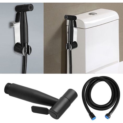 Cabezal de ducha portátil para lavabos, acero inoxidable duradero, color negro. (1/5)