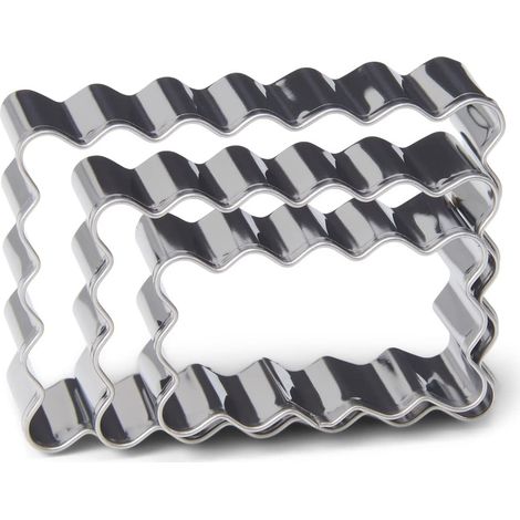 patisse 13706 - Assortimento di 3 taglierine rettangolari e seghettate per biscotti tipo torte piccolo burro - acciaio inox - 3 dimensioni: 4,5 x 2,5 cm, 5,5 x 3,5 cm, 6,5 x 4,5 cm