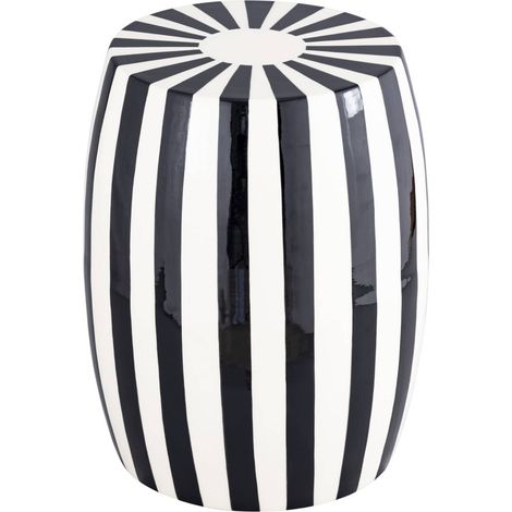 Side table, end table, bedside table in enameled steel, two-tone stripes Ø35 x H 46cm Black 35x35x46 cm - Mizzy (1/5)