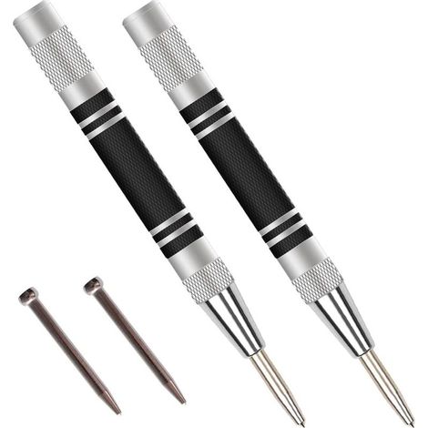 Poinçon Central Automatique, 2 pièces 13cm Pointeau Automatique Impact Réglable, pour Bois, Métal, Plastique, 2 Pièces Astuce de Remplacement Incluse (1/5)