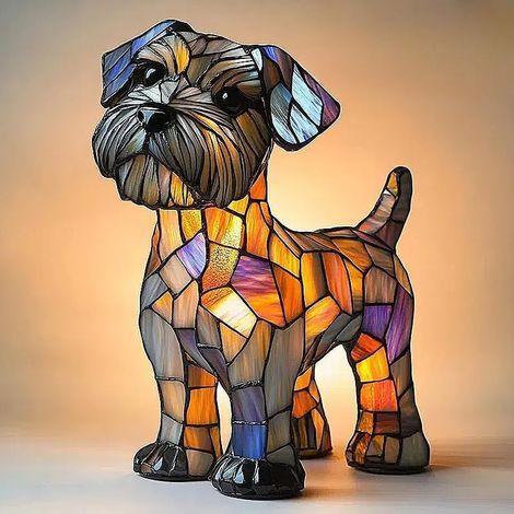 Schnauzer PVeilleuse artistique , lampes de table LED à thème de chiens mignons, veilleuse de table bouledogue français en résine teintée, décoration d'intérieur animalière vintage