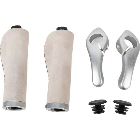 Poignées de vélo antidérapantes design ergonomique similicuir vache avec embouts pour VTT (1/5)