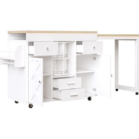 Ausziehbare Bartheke mit Kücheninsel aus weißem MDF, 180 x 40 x 91 cm, MODENUIT (1/5)