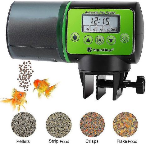 Distributeur automatique de nourriture pour poissons, résistant à l'humidité, fonctionnant sur piles, avec minuterie intelligente, idéal pour les bassins à tortues, les aquariums et les bassins à pois (1/5)