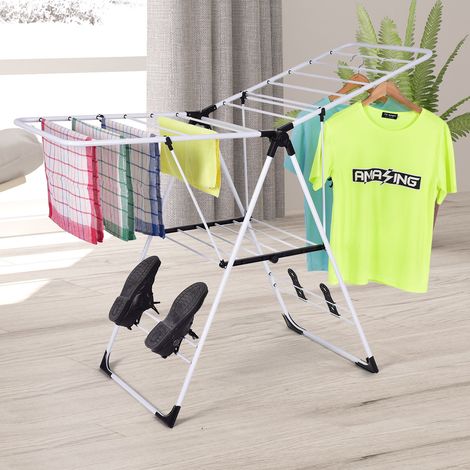 Séchoir Pliable Rangement pour Vêtements de Lessive Cintre Robuste Étendoir à Linge Séchoir à Vêtements en Acier pour Intérieur/Extérieur (1/2)