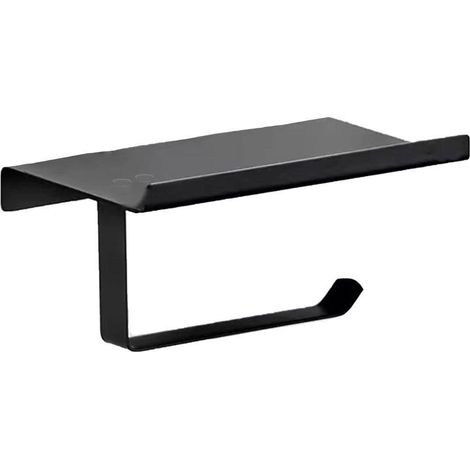 Porte-papier toilette en acier inoxydable 304, rouleau non perforé, avec support pour téléphone, noir (1/5)