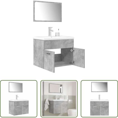 Badmöbel Holzwerkstoff - 3-tlg. Badmöbel-Set Betongrau Holzwerkstoff (1/5)