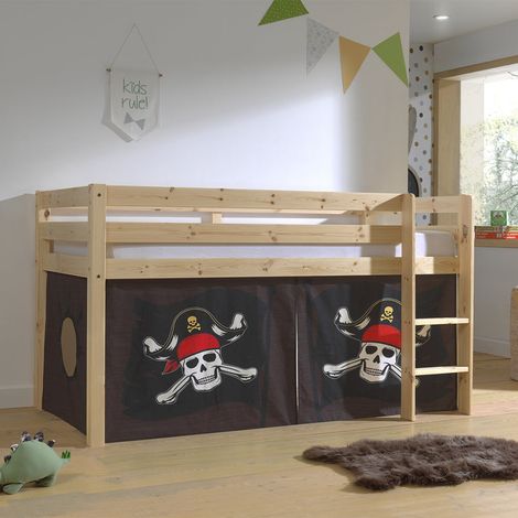 Pirata Vipack Pino Legno 90x200 Letto a mezza altezza con rete e rivestimento (1/5)