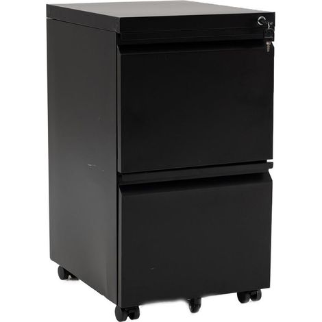 2 Tiroirs Caisson de Bureau Mobile Classement Dossiers A4 Verrouillable Métal sur 5 Roulettes Noir (1/2)
