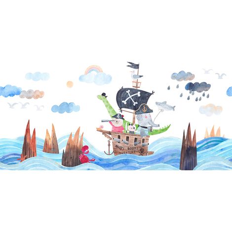 Papier peint panoramique Enfants - Mer Bateau - 130 cm x 65 cm (1/2)