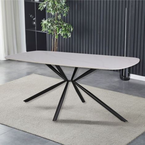 Tavolo Style con piano in ceramica effetto marmo bianco lucido e gambe nere (1/5)