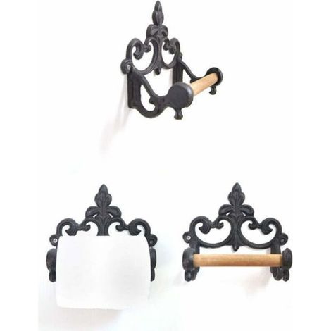 Porte-papier toilette vintage en fonte - MHY® - 13,6x8,5x15,5 cm - Brun antique - Fonte et bois - Style rétro (1/4)