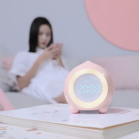 1 Pièce Réveil, Lumière LED Enfants Réveil Numérique Veilleuse Volume Réglable Snooze Chargement USB avec Double Alarme, Rose MNS (1/4)