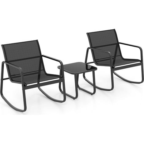 Set di mobili da giardino 3 pezzi con sedie a dondolo 72 x 61 x 80 cm e tavolo 44 x 44 x 40 cm con tessuto ad asciugatura rapida e struttura in metallo nero 200013428