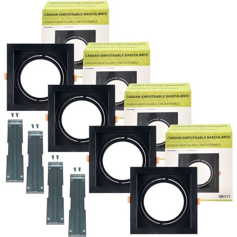 Pack x 4 - Collerette downlight carrée orientable type cardan - Noir (1/5)