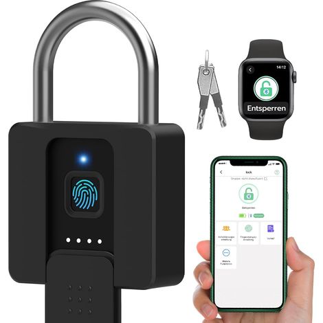 Cadenas empreintes digitales, pour empreintes digitales, clés ou application, grand cadenas avec empreintes digitales, étanche, gates extérieures, entrepôts, voiture de cargaison (1/5)
